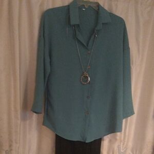 Elegant Teal Women's Button-Up Blouse